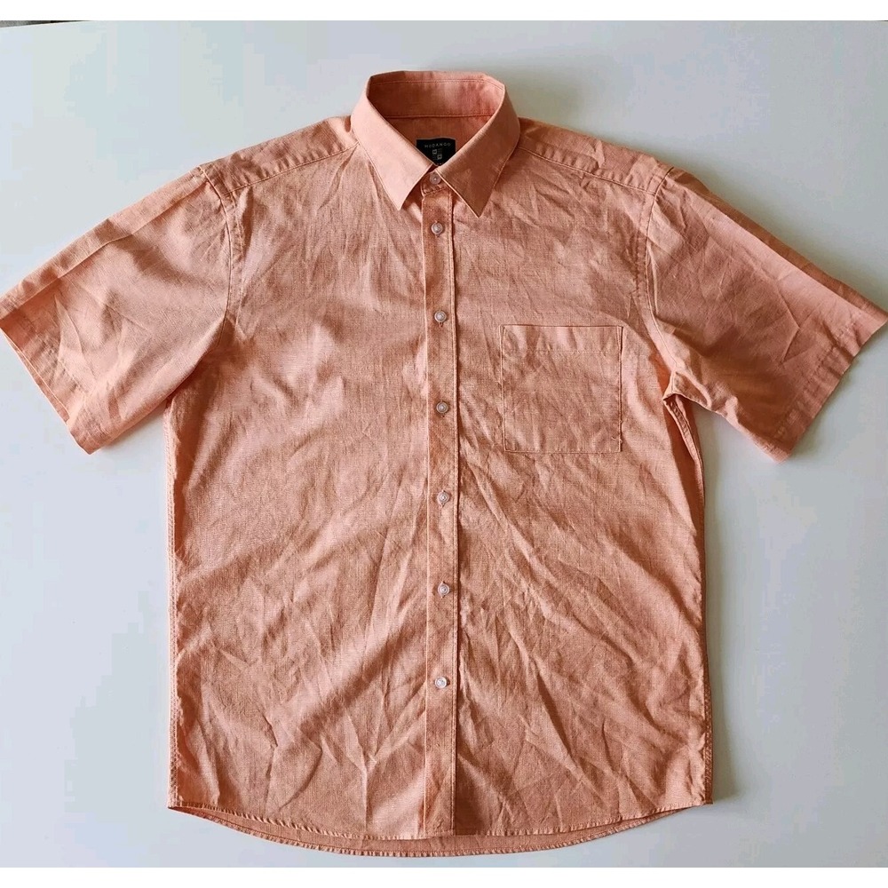 MODANGO Milano Shirt Mens‎ Medium Orange Peach Short Sleeve Cotton Beachy Summer